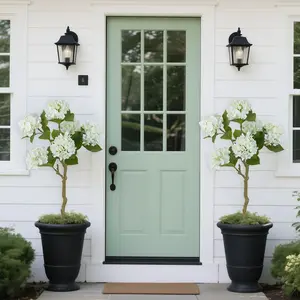 White Hydrangea Fake Tree: 2 Pack 39 Inch Artificial Silk Plants for Home Living Room Decor Indoor - Real Touch Faux Hydrangeas with Pot for Front Door Porch Patio Entrance Decoration