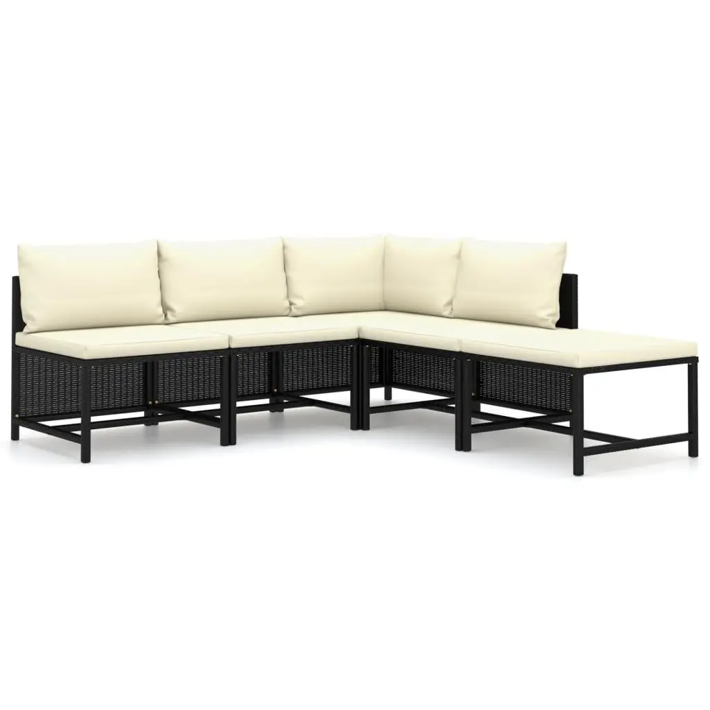 vidaXL Patio Furniture Set 5 Piece, Sectional Sofa for Outdoor Garden, Couch with Cushions, Footstool, Farmhouse Modern Style, Poly Rattan Black 3059781