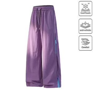 Unisex Cool Touch Anti-Wrinkle Cargo Pants, Loose Fit Quick Dry Parachute Trousers with Side Zip Pockets, Casual Streetwear Pants for Summer & Outdoor Activities