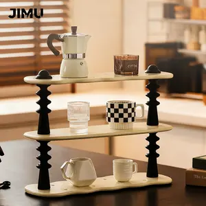 Vintage Multi-Functional Wooden Desktop Cup Storage Rack, Cream Color Home Use Cup Organizer, Perfume Display Shelf, Beverage Organizer
