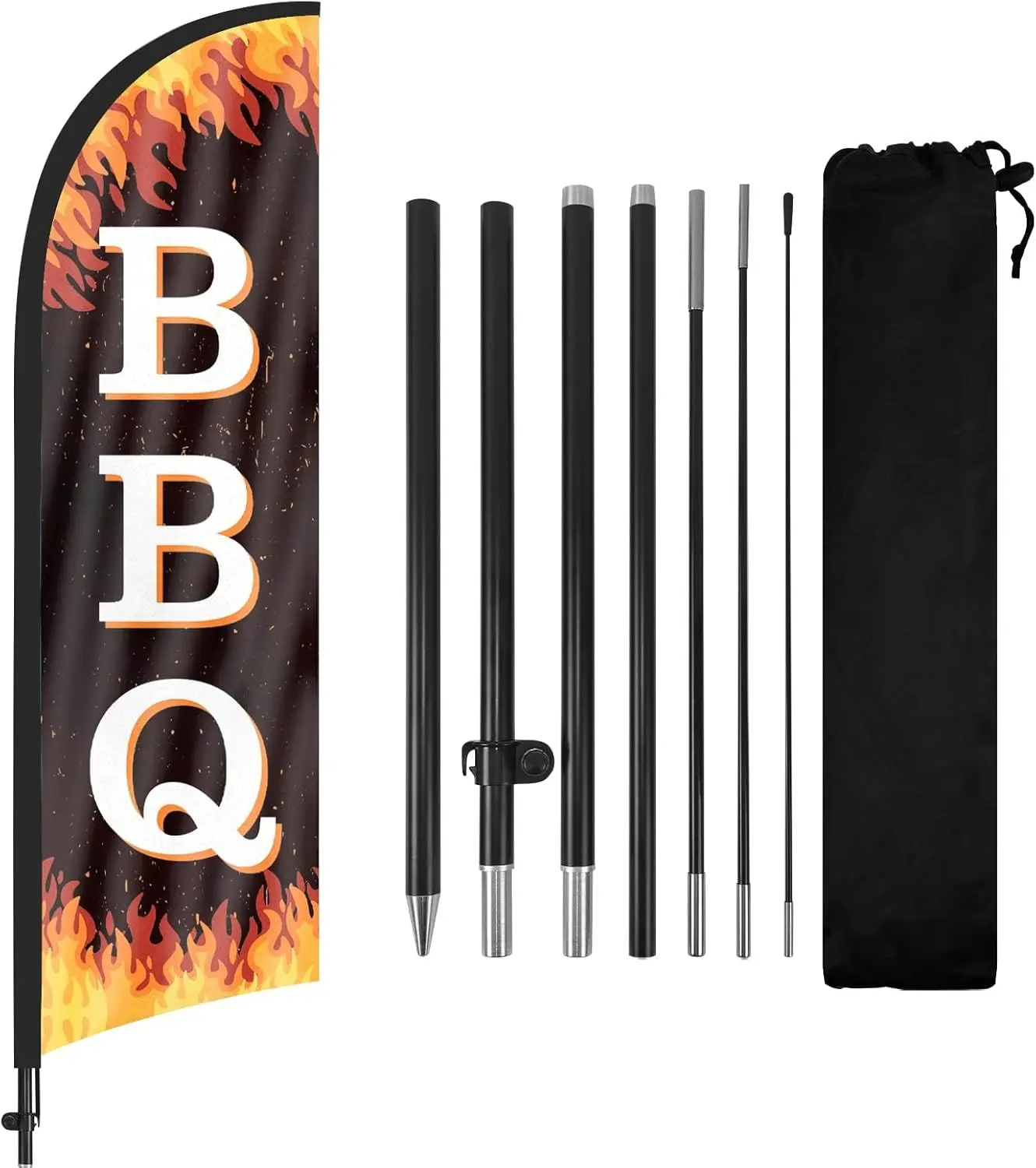 BBQ Advertising Swooper Flag, BBQ Feather Flags with Flag Pole and Ground Stake, 8FT Advertising Feather Banner Sign for BBQ Business