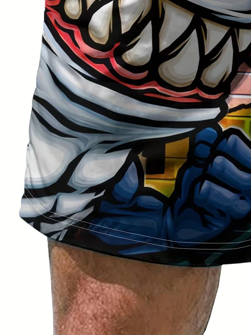 Men'S Beach Shorts Featuring a 3D Shark Pattern Made from Casual Polyester with a Drawstring Waist Shark Head Pattern Beach Shorts