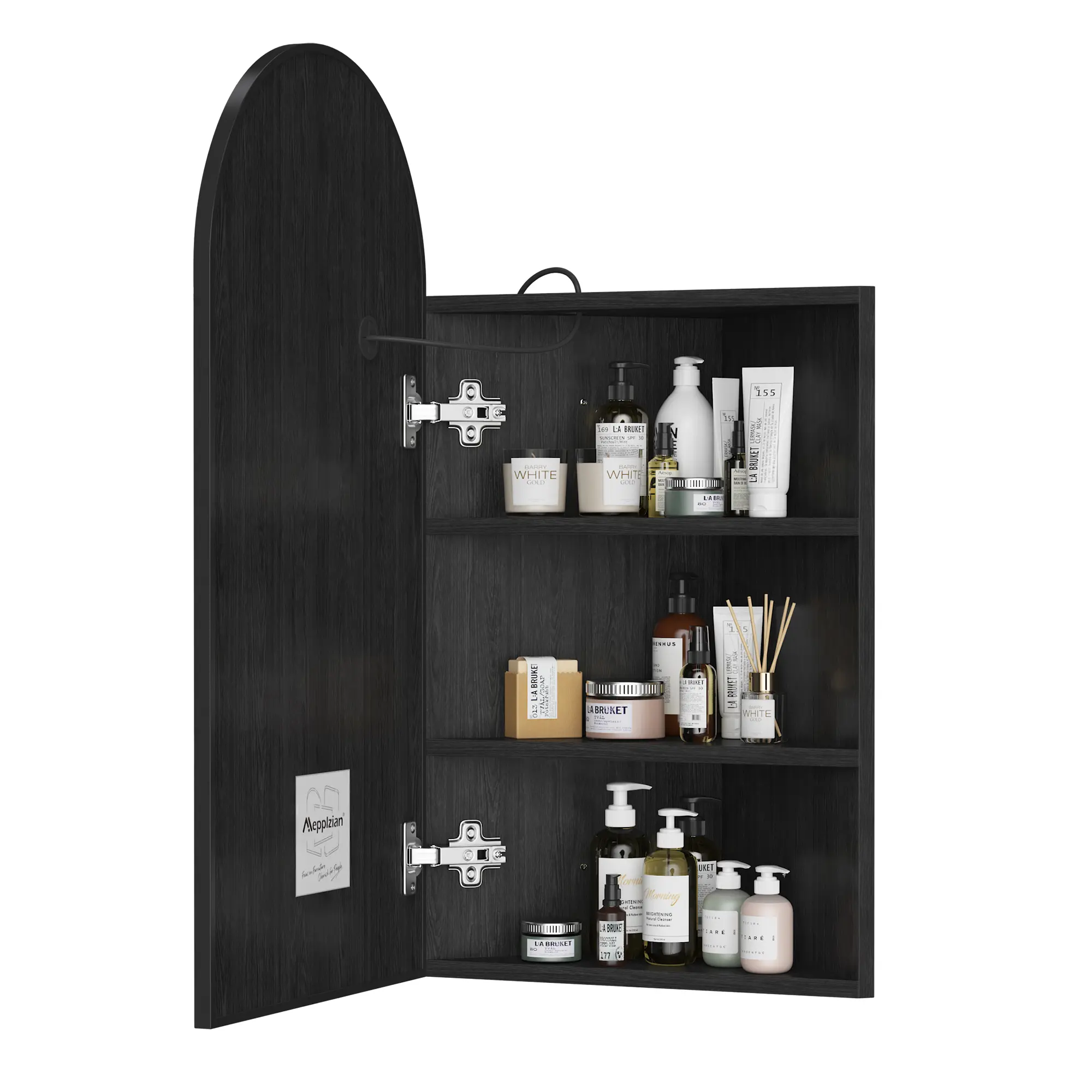 MUSSTUFIC Wall-Mounted Corner Bathroom Storage Cabinet - Adjustable 3-Layer Wall-Mirrored Medicine Cabinet with 3-Color Lights for Washrooms