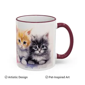 Modern Kitten Accent Rim and Handle Ceramic Coffee Mug - 11oz Kitchen Drinkware Cup