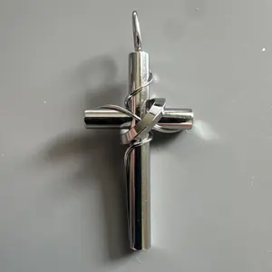Cylindrical Silver-Tone Cross Wrapped Delicate Wire Stainless Steel 24” Necklace