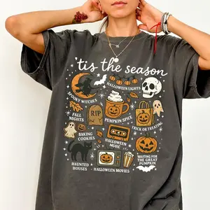 Vintage Halloween Comfort Colors Shirt, Tis' the Season, Retro Halloween Aesthetic, Women's Halloween Shirt, Pumpkin Witch Graphic Tee
