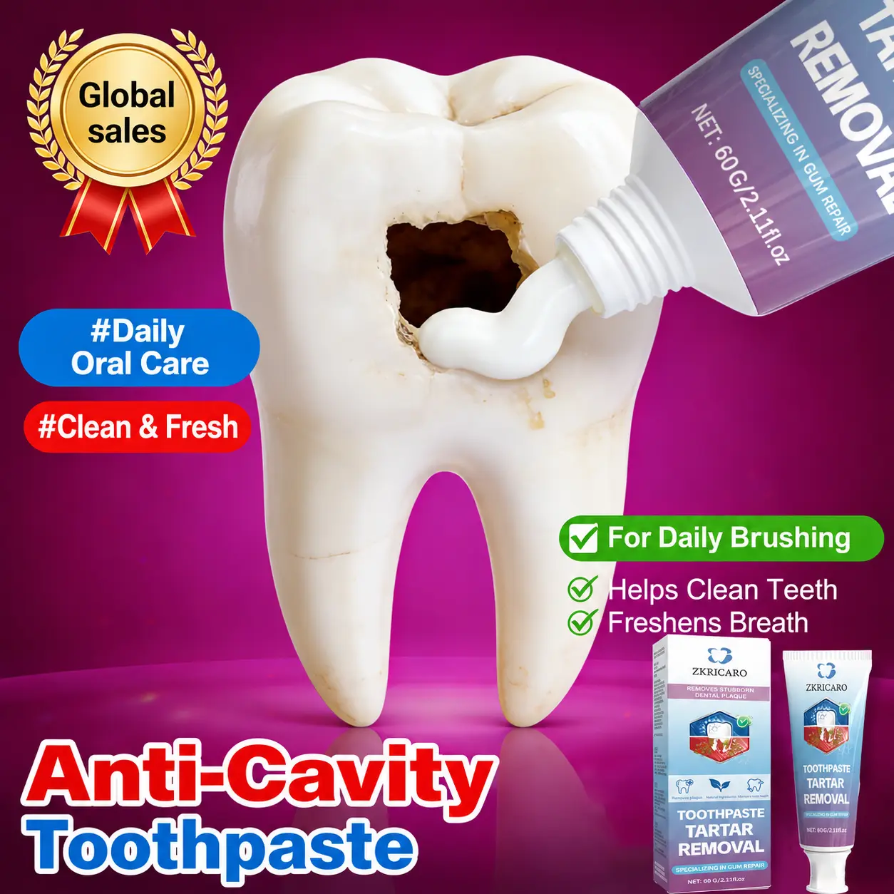 Hydroxyapatite Anti-Cavity Toothpaste - Oral Cleansing, Enamel Protection, Mint Flavor, Moisture Boost, 24H Defense, Plaque & Coffee Stain Removal, Gentle for Sensitive Teeth,Menthol Xylitol  Whitening ZKRICARO prevents bad breath peppermint fresh