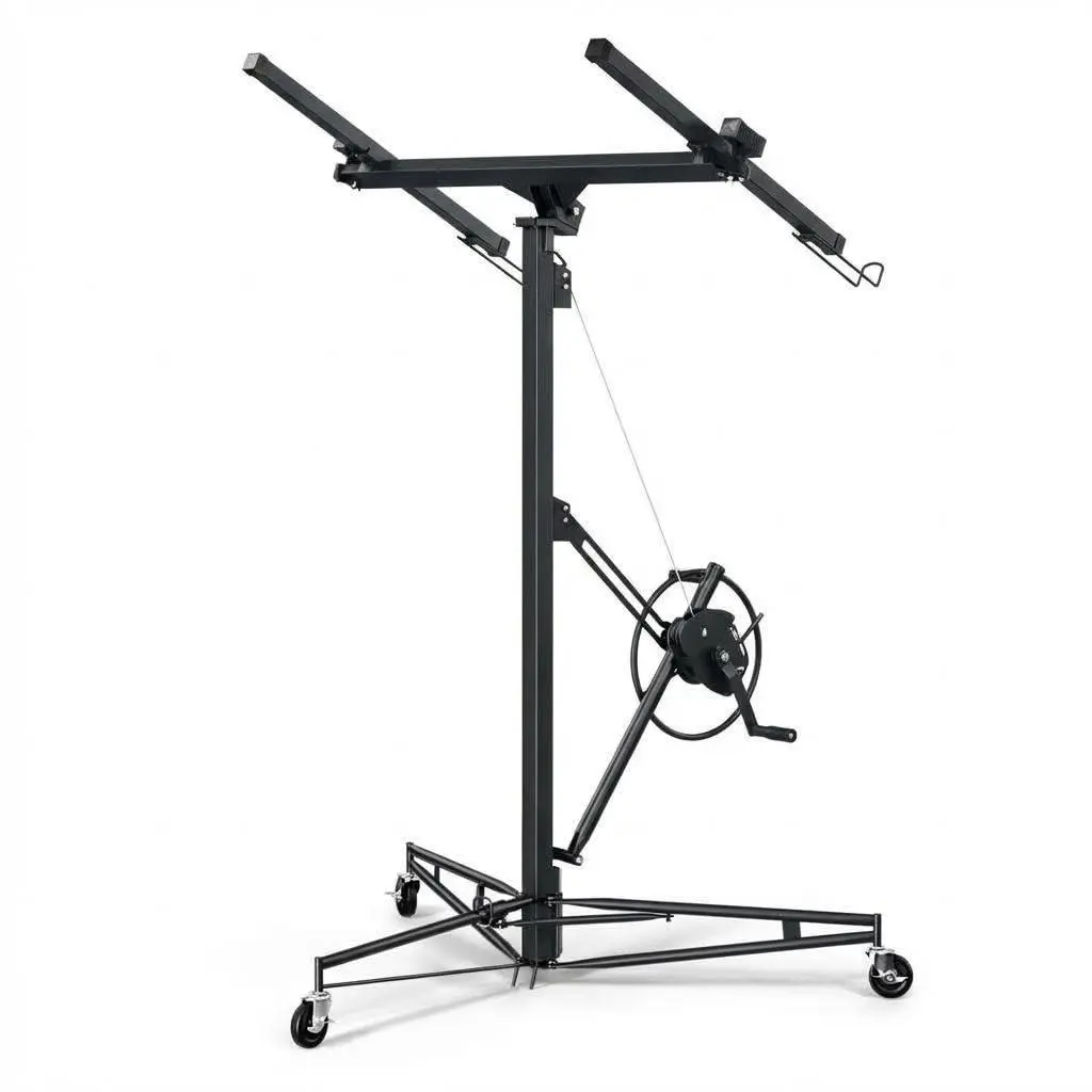 16 ft Black Drywall Lift, 150 LB Capacity, Heavy Duty Sheetrock Panel Hoist with Telescoping Arm, 360° Rotating & 60° Tilting Cradle, Adjustable Drywall Lifter for Ceilings & Walls