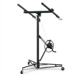 16 ft Black Drywall Lift, 150 LB Capacity, Heavy Duty Sheetrock Panel Hoist with Telescoping Arm, 360° Rotating & 60° Tilting Cradle, Adjustable Drywall Lifter for Ceilings & Walls