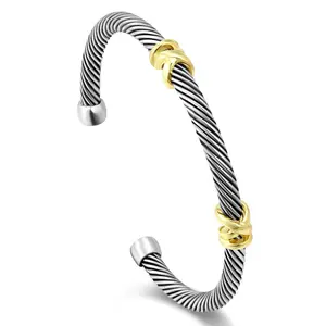 Mytys Twisted Two-Tone Adjustable Cuff Bangle – Modern Jewelry Bracelet Elegant Gift for Women & Girls  Textured