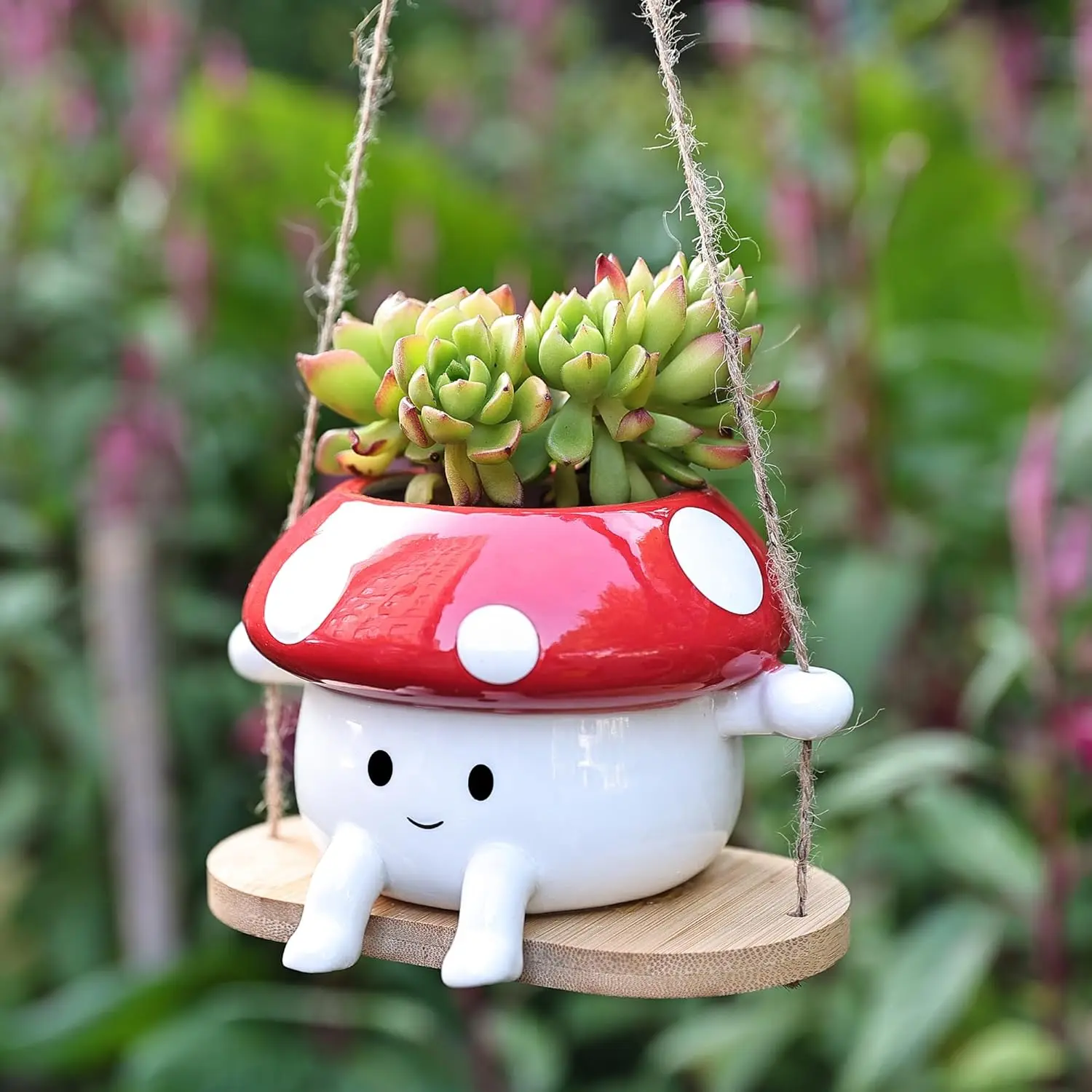Mushroom  Planter Pot, Cute Ceramic Swing  Planter for Indoor & Outdoor,  Mushroom Planters for , String of  , Small  Planters. Red & White