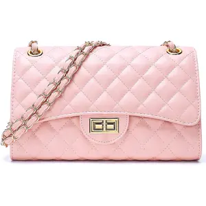 Quilted Leather Crossbody Bags for Women Trendy Ladies  Purse Satchel HandBag with Chain Strap