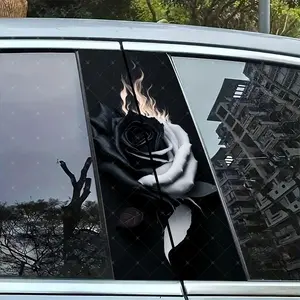 2pc Flame Rose Car B Pillar Protection Sticker, Side Decals, Easy Peel & Stick, Sunproof Waterproof Scratch Resistant, Fits All Cars
