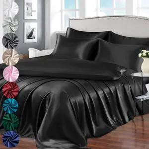 Solid Color Satin Bedding Set, 1 Count Soft Comfortable Bedspread & 4 Counts Pillowcase & 1 Count Long Pillowcase, Bedding Supplies for Home Bedroom Hotel, Satin Bed Sheets