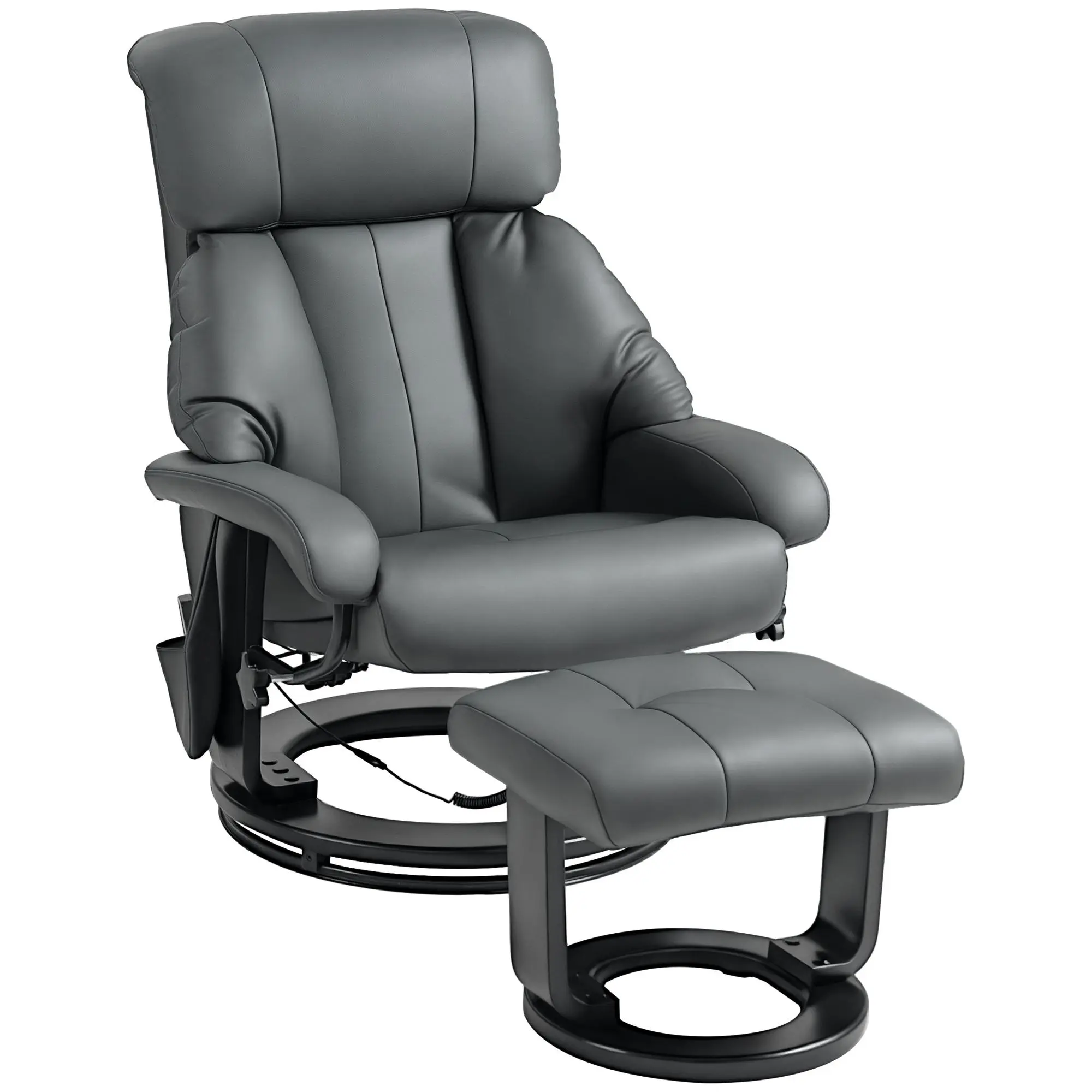 HOMCOM Massage Recliner Chair with Ottoman, 360° Swivel Recliner and Footstool, 10 Point Vibration, PU Leather Reclining Chair with Side Pocket and Remote Control