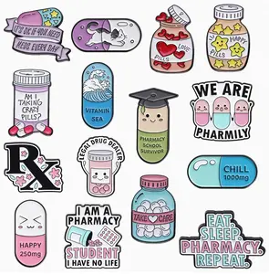 15PCS Funny Pharmacy Enamel Pins Set, Cute Medical Pill/Bottle Brooches, RX & Pharmacist Themed Lapel Pins for Backpacks, Jackets & Nursing Gifts