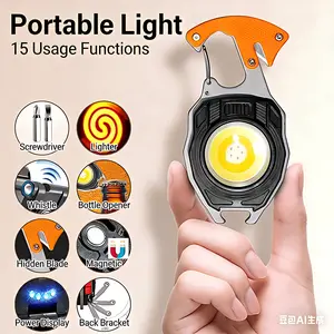 Multitool Keychain Flashlight - Lighter Screwdriver Bottle Opener Magnetic Spoon EDC Pocket Tool
