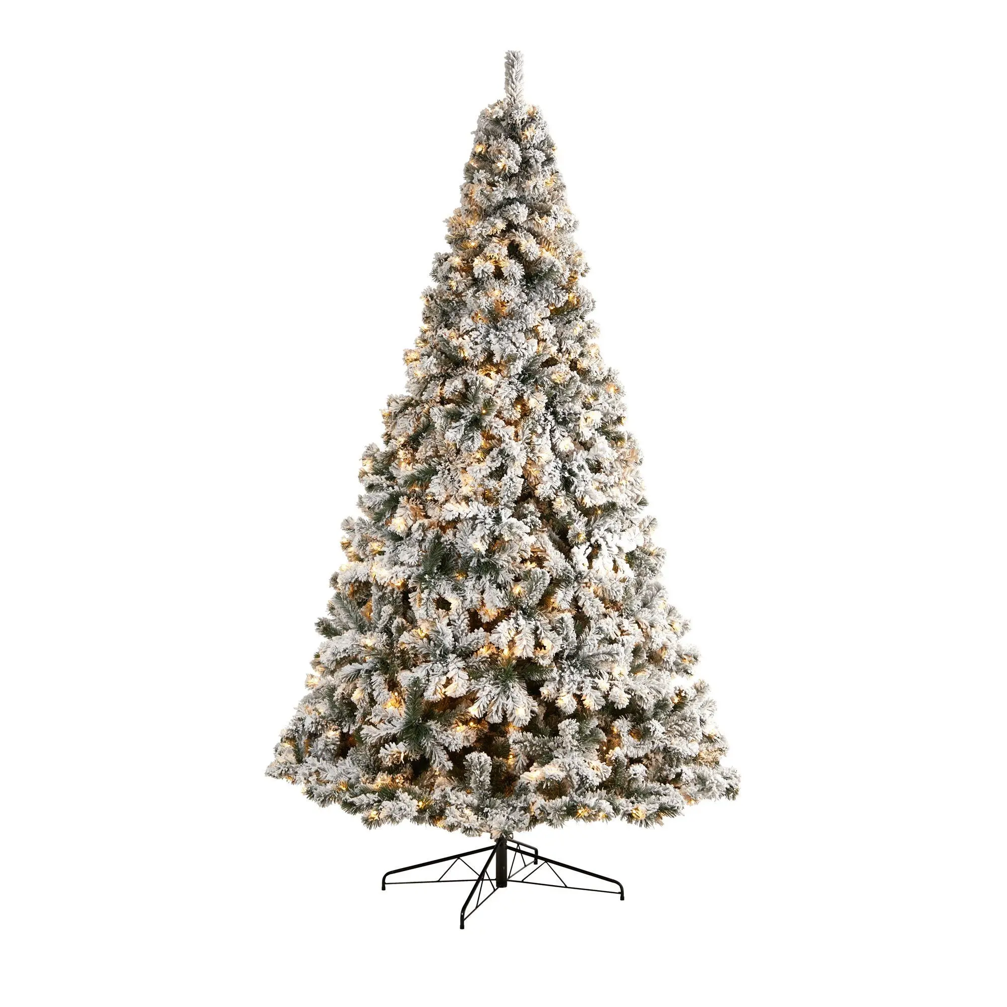 10ft (10' Tall) Pre-Lit Frosted Flocked West Virginia Fir Artificial Christmas Tree with Stand, 800 Warm White Soft Bendable LED Lights, 1680 Tips, Decorative Indoor Holiday Home Festive Ornaments Decoration