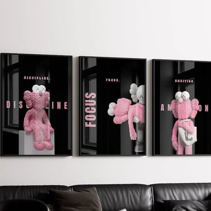 Pink Motivational Wall Art Set of 3, Modern Character Style Canvas Poster, Black Pink Room Decor Print, Unframed Canvas Poster for Bedroom Living Room
