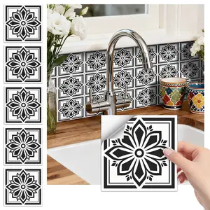24PCS/Box FHZ Classic Art Tile Stickers | Light Blue & White Vintage Floral Pattern | PET Matte Self-Adhesive Waterproof Oil-Proof | For Kitchen Backsplash/Bathroom/Bedroom/Office/Furniture/Stairs Wall Decor
