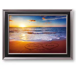 Love on Beach Heart in Heart Personalized Framed Arts with Couple's Names and Date on,Perfect Love Gift for Anniversary and Wedding.With Different Frame Styles