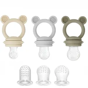 Mothers Day Gift 3 Pack Baby Fruit & Food Feeder Pacifier, Silicone Feeder Pacifier with 3 Sizes Pouches for Babies Toddlers Infants Kids, BPA-Free Food Grade Soft Safe (Tan/Grey/Brown)