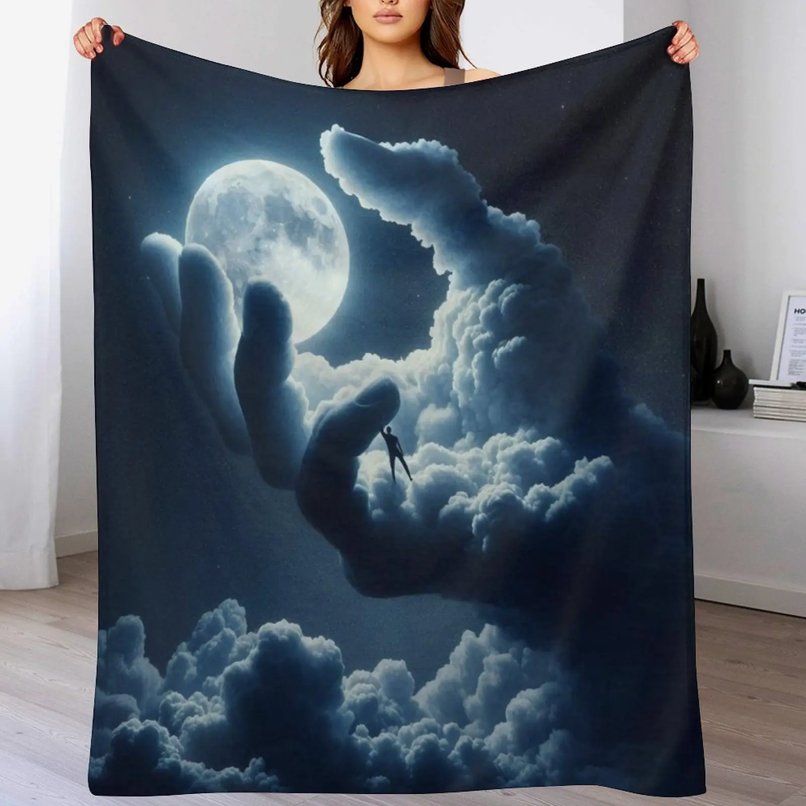 Soft Flannel Viral Calming Moon Cloud Blanket - Dark Blue Night Sky Throw, Ultra Soft Decorative Portable Indoor/Outdoor Home Blanket for Relaxation, Starry Night Hanging Decor