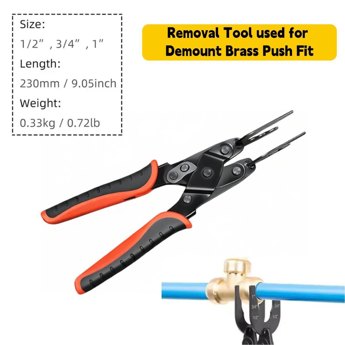 Disconnect Tong Sized 1/2 inch, 3/4 inch, 1 inch, Removal Tool used for Demount Brass Push Fit, Push-to-Connect Fittings
