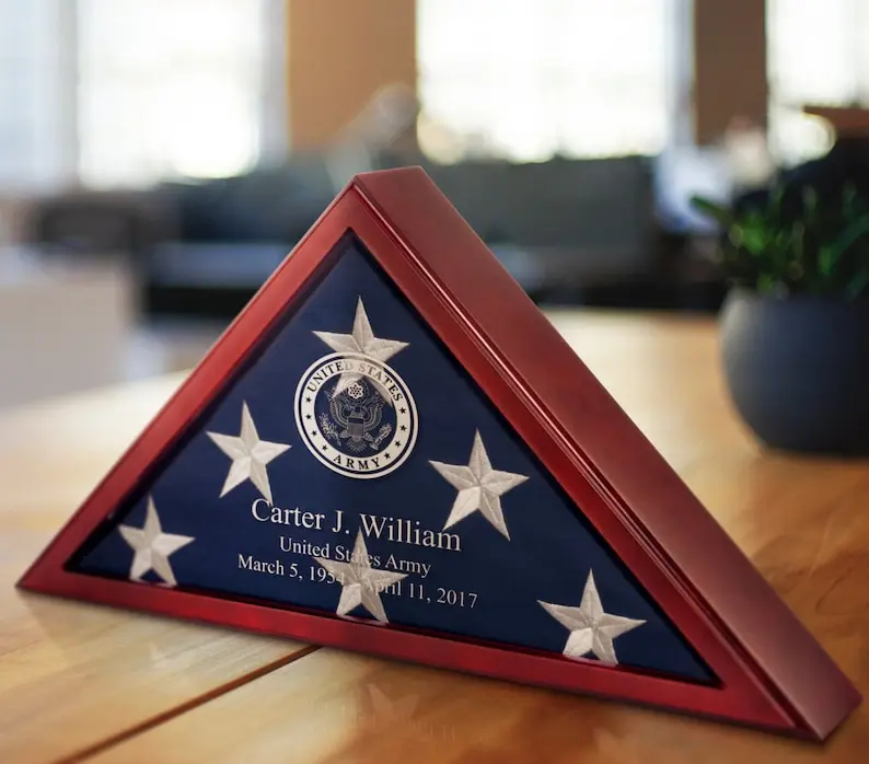 Personalized Flag Case Elegant Flag Case For Burial Flag Durable Wooden Flag Holder With Clear Glass Front Memorial Flag Display Case