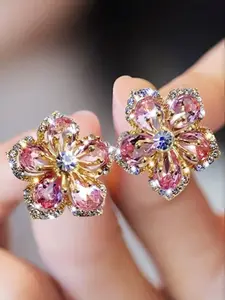 Flower Design Stud Earrings, Fashionable  Artificial Zircon  Decor Earrings for Women & Girls, Trendy All-match & Exquisite Jewelry for Birthday Gift