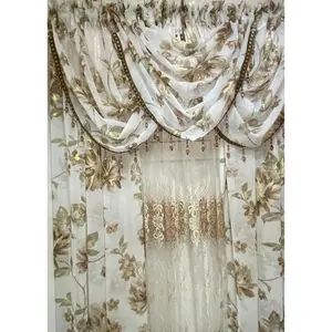 Anna Brown 6PC Curtain Set with Amy Embroidered Curtain & Crystal Valances