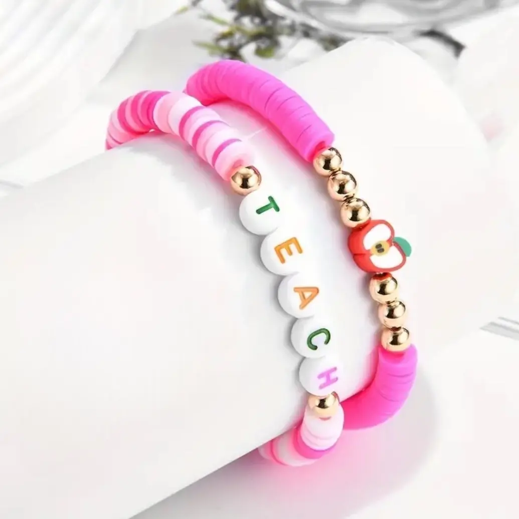 Teacher Stretchy Beaded Bracelets - Pink bracelet