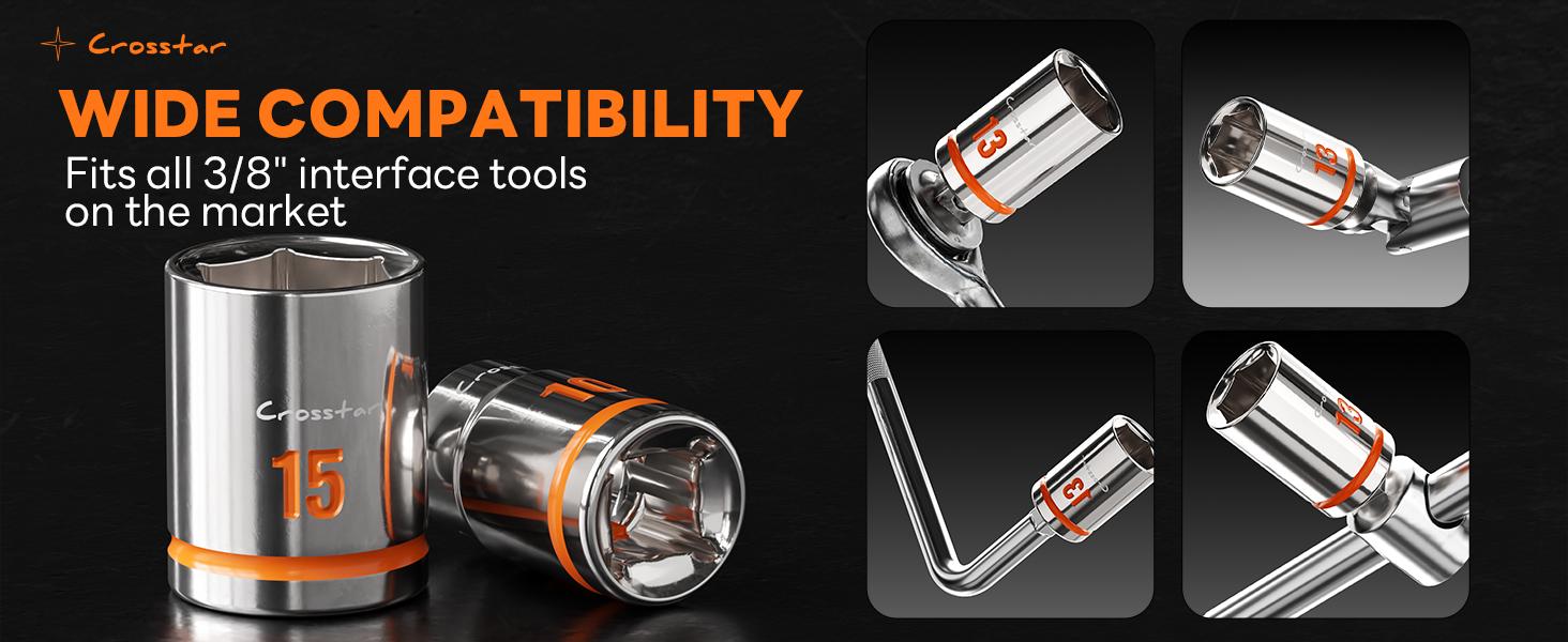 Crosstar 10pcs 3/8" Drive thin wall Shallow Socket Set, Low Profile Stubby Socket Set with EVA foam, 6-Point Mechanic Metric Socket Sets in 10mm-19mm for tight space,use with ratchet wrenches Crosstar 10pcs 3/8" Drive thin wall Shallow Socket Set, Low Profile Stubby Socket Set with EVA foam, 6-Point Mechanic Metric Socket Sets in 10mm-19mm for tight space,use with ratchet wrenches