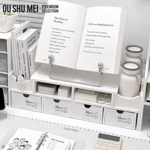 Ins Style White Desk Organizer with Drawers, Multi-Compartment A4 File & Stationery Storage Rack, Minimalist Desktop Bookshelf with Pen Holder, Large Capacity Plastic Desk Storage Box for Student, Office Worker, Makeup Artist, Home & Dorm Use