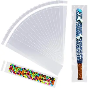Long Self Adhesive Cellophane Bags 6x15 100 count Clear Cookie Candy  Resealable Self Sealing Plastic Cello Long Strip Transparent Individual