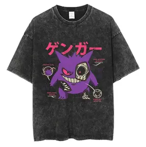 Gengar Skeleton Anime Japanese Mineral Washed T-Shirt, Oversized Graphic Tee, Gifts for Him, Valentine's Day, Birthday, Christmas, Crewneck Menswear