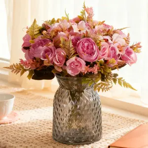 2 PCS Long Stem Artificial Peony and Hydrangea Flowers, UV Resistant Waterproof Fake Flowers, Realistic Faux Blooms for Table Centerpiece Wedding Photograph Prop Home Decor