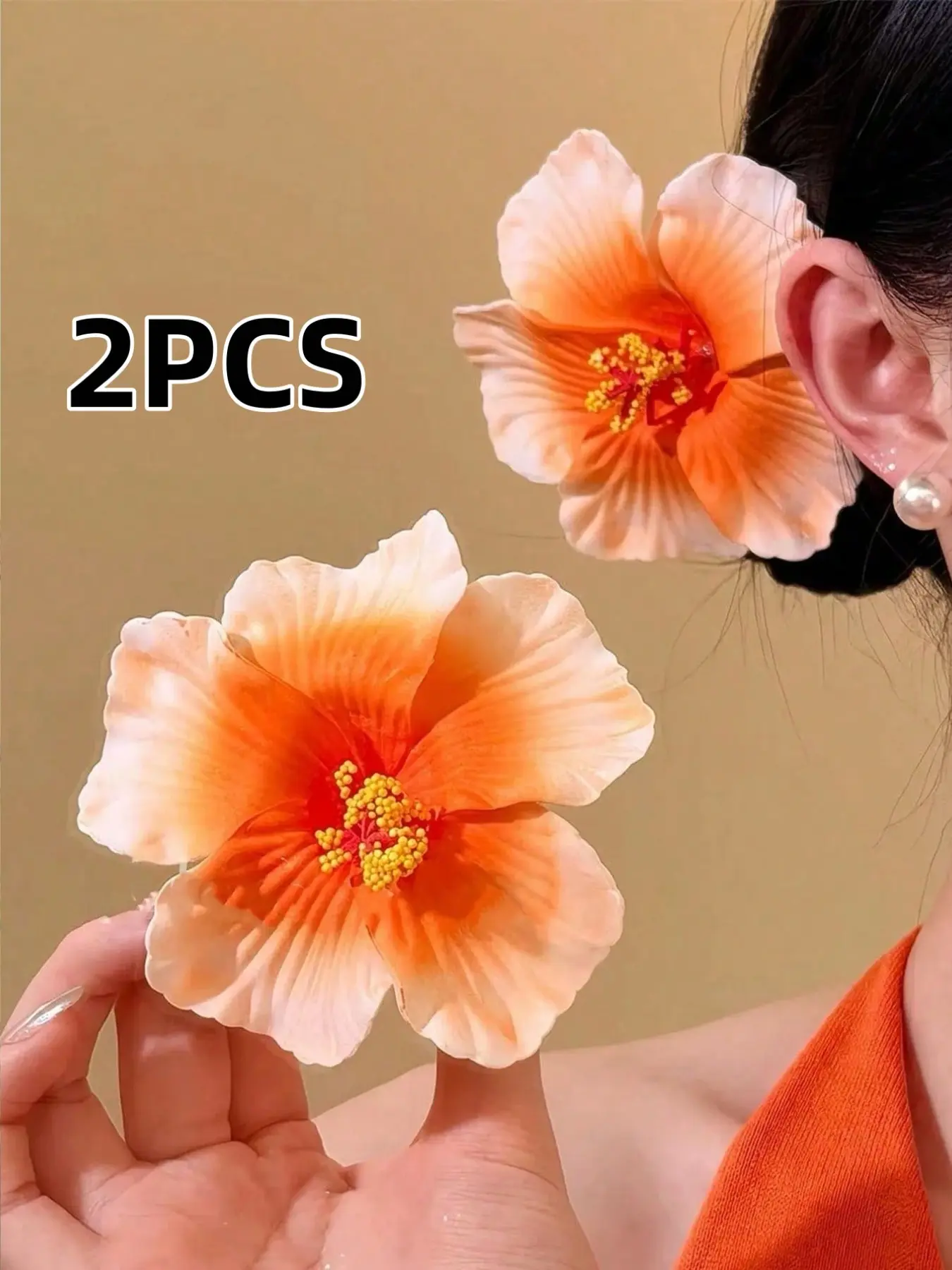 2 Pcs High-Quality Gradient Hibiscus Hair Clips, Flower Hair Clips, Floral Pattern, Alligator Clip, Elegant and Chic, Perfect for Daily Wear, Parties, Beach, Gifts