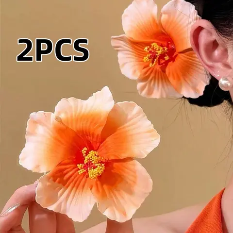 2 Pcs High-Quality Gradient Hibiscus Hair Clips, Flower Hair Clips, Decorative Hair Clips, Floral Pattern, Alligator Clip, Elegant and Chic, Perfect for Daily Wear, Parties, Beach, Gifts