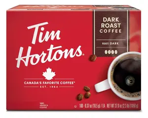 Tim Hortons Dark Roast Coffee 100ct K-Cup Pods Compatible with Keurig Brewers 100% Arabica Beans Top-Quality Canadian Coffee