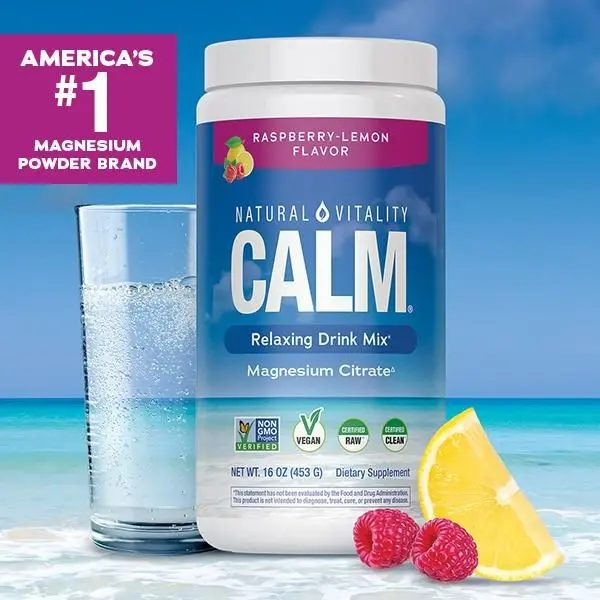 Natural Vitality Calm Magnesium 16oz Powder| Raspberry Lemon Flavored Supplement| Non-GMO, Vegan & Gluten Free Formula