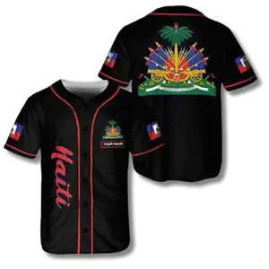 Personalized Haiti Flag Print Sport Jersey - Custom Name, Plus Size, Relaxed Fit, Button-Down, Breathable Polyester, Outdoor Apparel, Professional Sports Clothing
