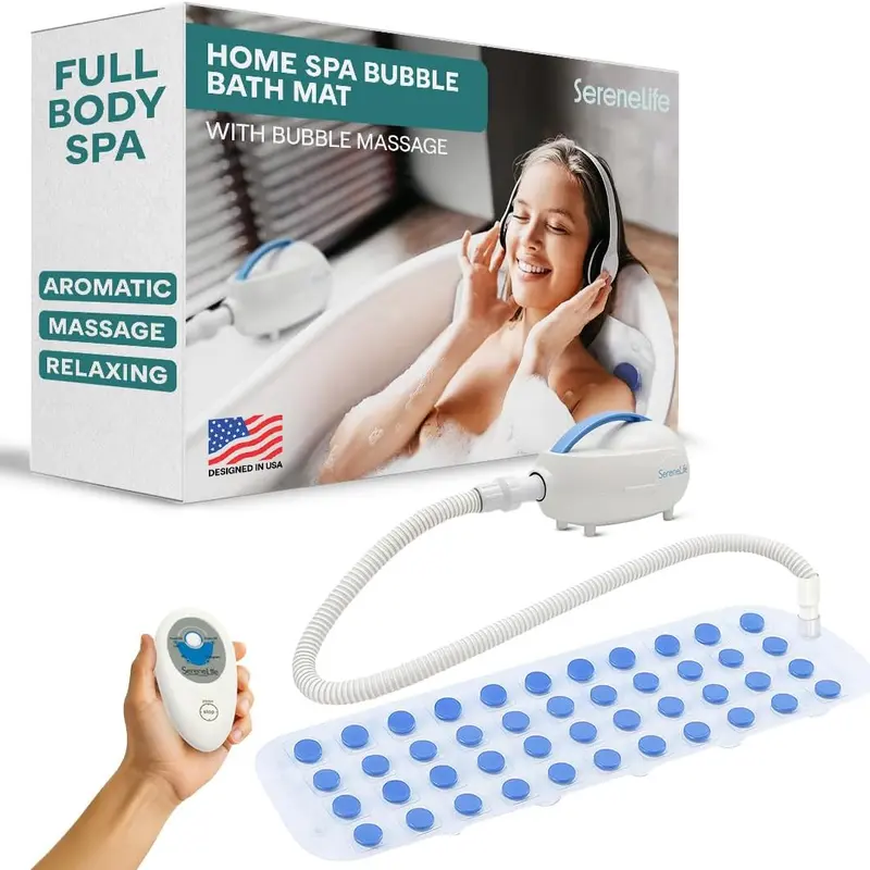 Bubble Bath Mat, Bathtub Mat with Air Massage and Remote Control, Waterproof, Non-Slip, Adjustable Bubble Intensity, Aroma Diffuser, 47x14.2 Inch Full Body Spa Massager