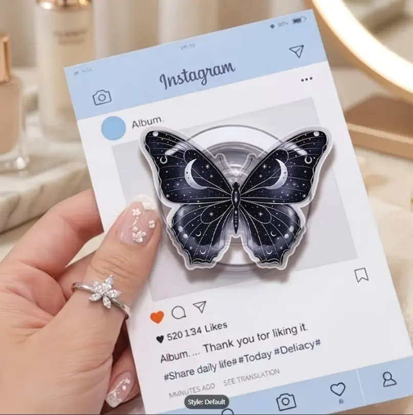 Mystical Butterfly Moon & Stars Magnetic Phone Grip Stand, Expandable Phone Holder for Smartphones and Magnetic Compatible Cases