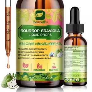 Beworths Soursop Bitters Liquid Drops with Irish Sea Moss, Black Seed oil, Soursop Graviola Leaves Extract - Soursop Multivitamin Complex Supports Antioxidant, Digestive Wellness & Immunity, 2 oz, 30-Day Supply