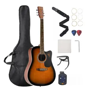 VEVOR 41 in Cutway Acoustic Guitar, 6-String, Sunburst Solid Spruce Top Guitar, Beginner Bundle with Gig Bag, Tuner, Strap, Steel Strings, Picks, Capo, Rosewood Fingerboard, for Fingerstyle Solo Jazz