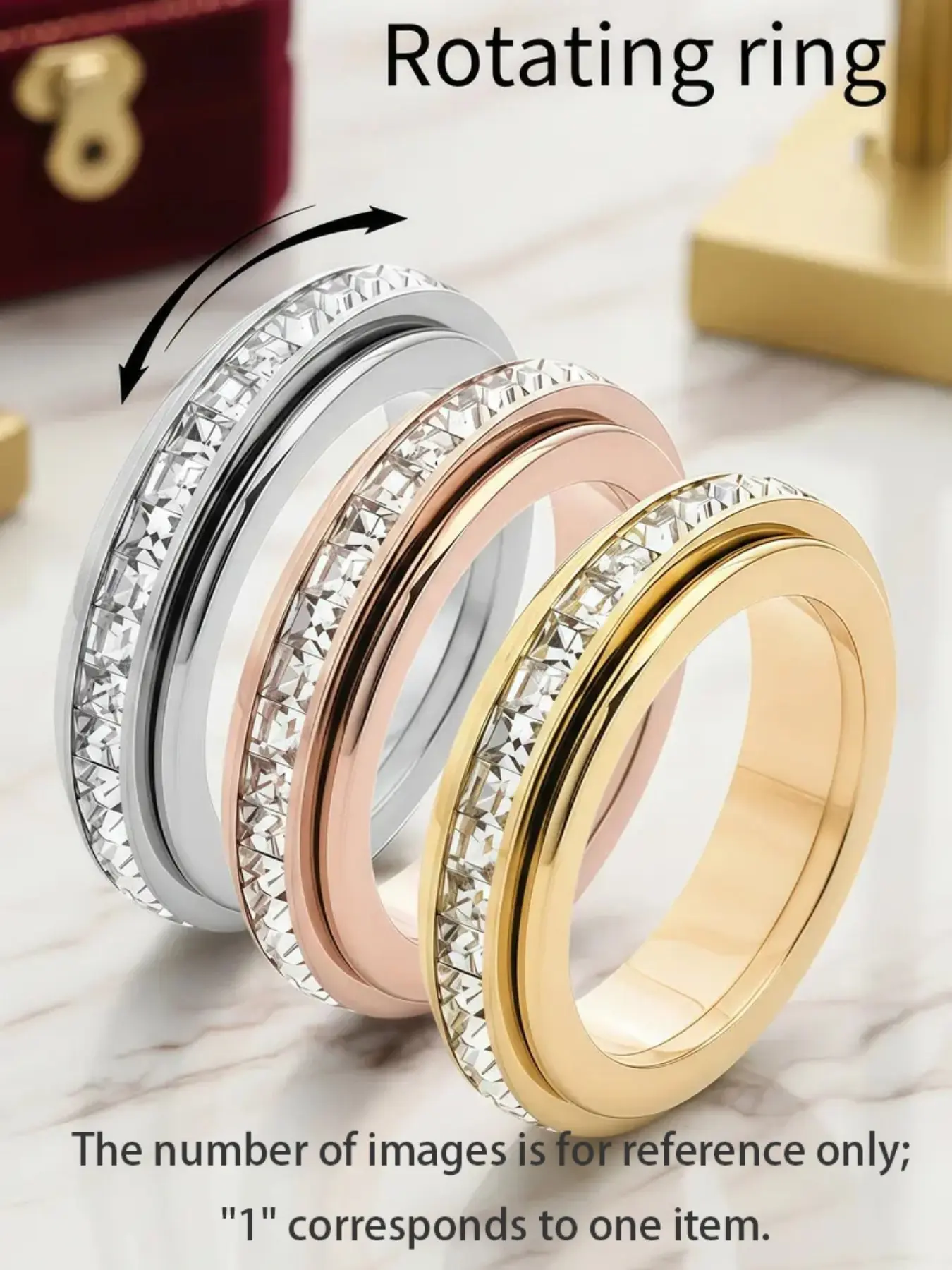 Titanium Steel Fidget Spinner Ring — Stress Rings, Zircon-Inlaid, Anxiety-Relieving Engagement & Lucky Ring. Unisex Stress-Relief Jewelry (Sizes 6–12) — An Ideal Gift.