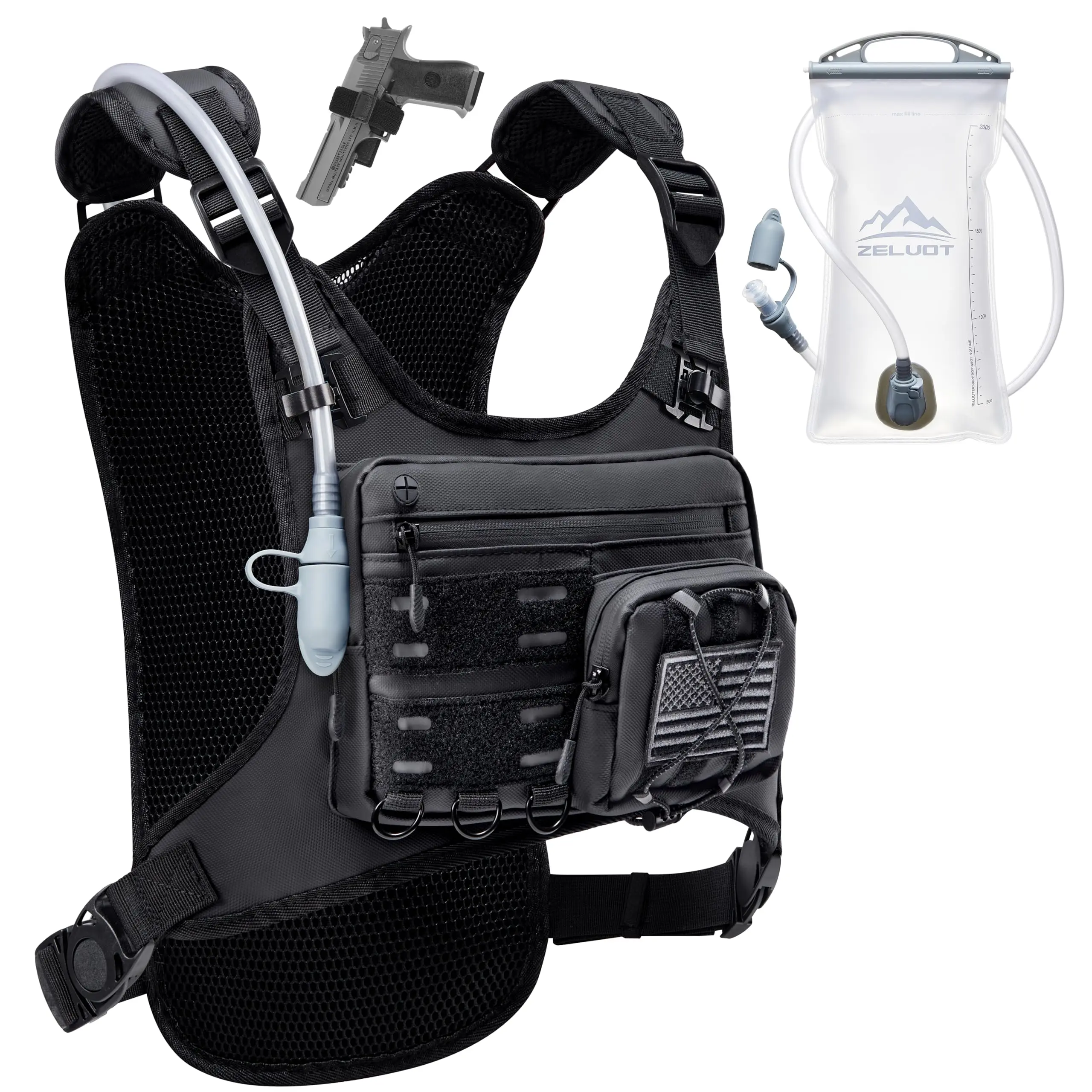 Zelvot Adults' Running Vest - 2L Water Bladder, Lightweight Reflective Breathable Mesh Hydration Vest, Adjustable Chest Straps, 2 Large Back Pockets for Races, Trail Running