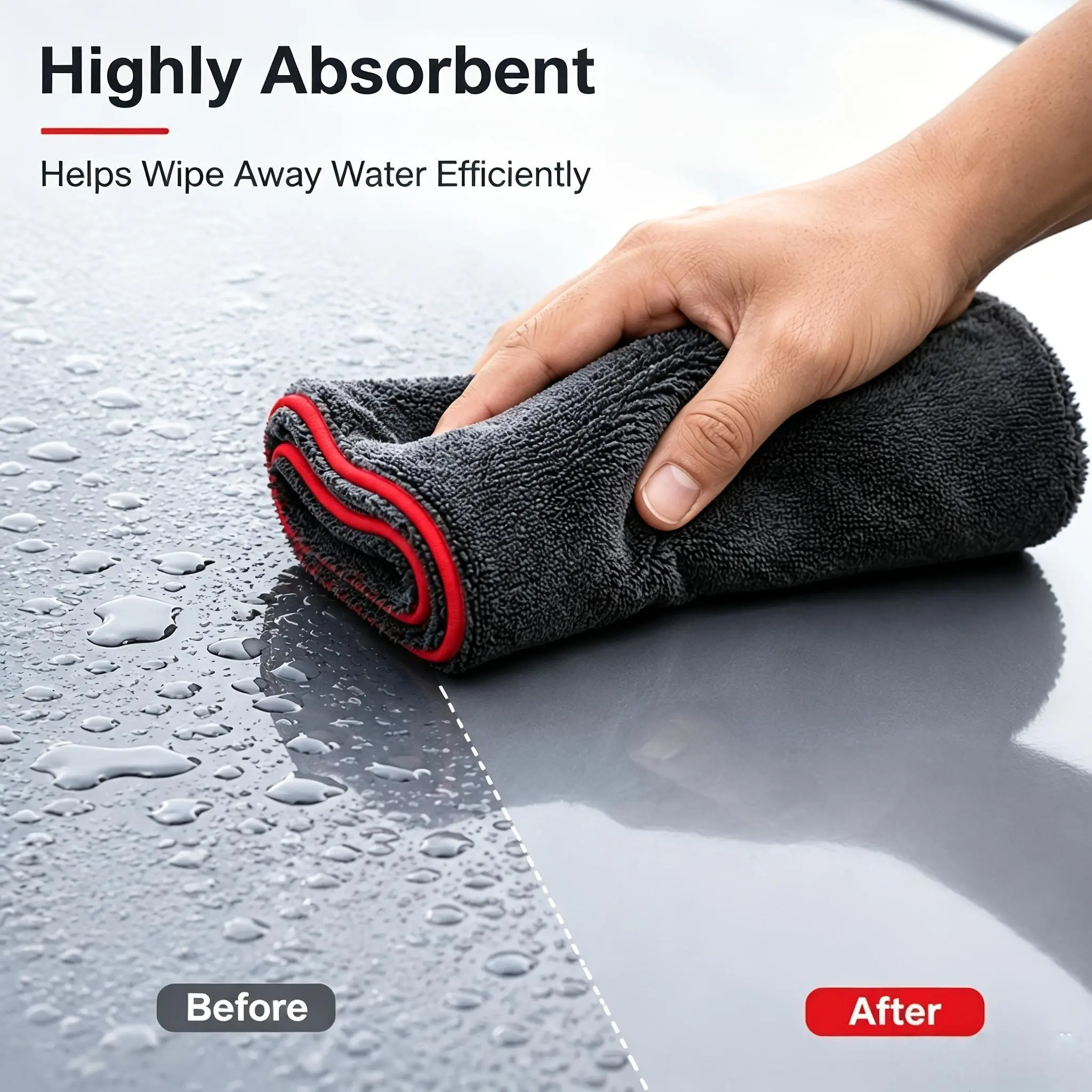 2pcs XXL Extra Large Microfiber Drying Towel With Twist Ring Design - Super Absorbent Thickened Technology Suitable For Cars, Trucks, Boats - Red And Gray Detail Cloth, Professional Look | Highly Absorbent Material Car Washing Towel Auto Detailing Supplie