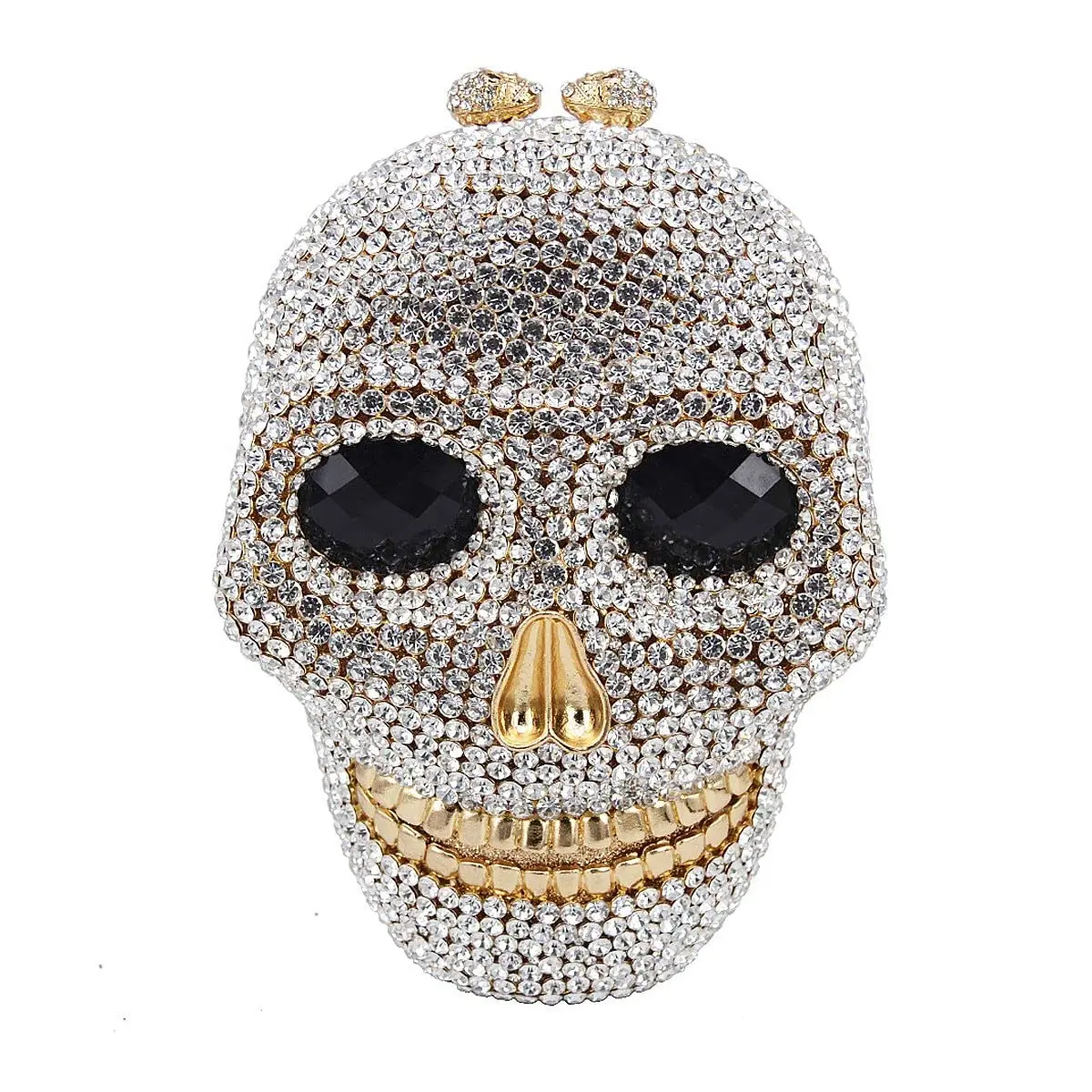 PSBIY Women's Metallic Rhinestone Skull Clutch, a PU Leather & Metal Party Purse, Classic Halloween Essential for Holiday Events, Party Clutch, Rhinestones